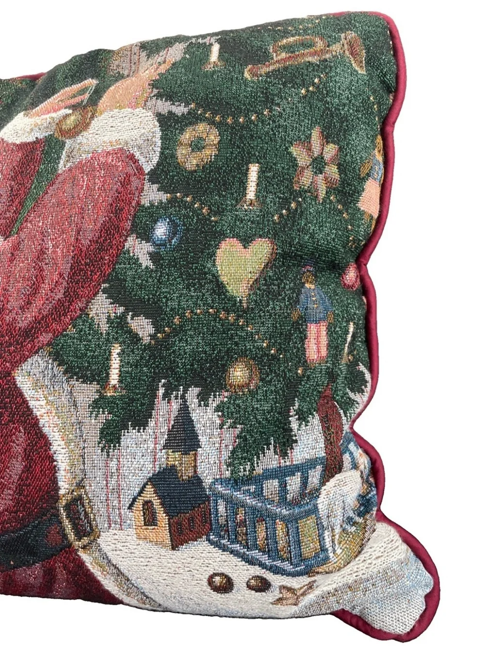 VTG Christmas Needlepoint Tapestry Pillow Santa Claus Christmas Tree 14